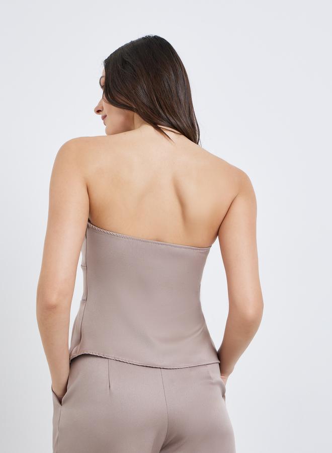 Styli Women Beige Strapless Peplum Top - Image 3